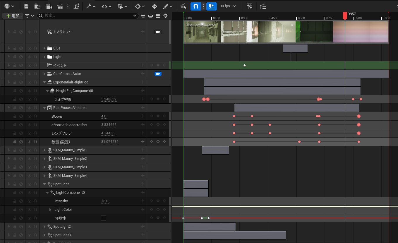 Unreal EngineのSequencerと時間に沿った映像の設定